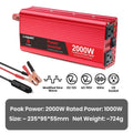 Red 2000W power inverter with 1000W continuous output, DC 12V to AC 110V, modified sine wave, US socket, car clamps included