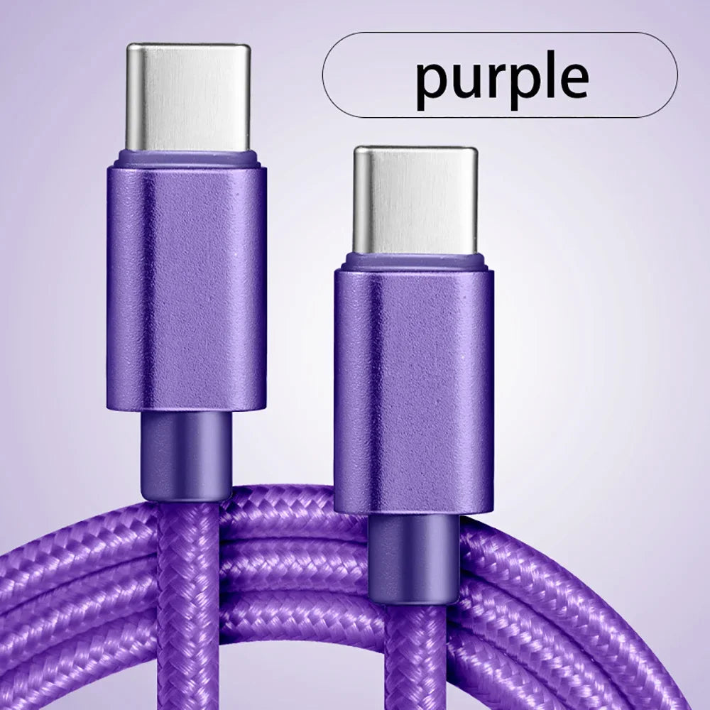 Purple braided USB-C charging cable with durable connectors for on-the-road use