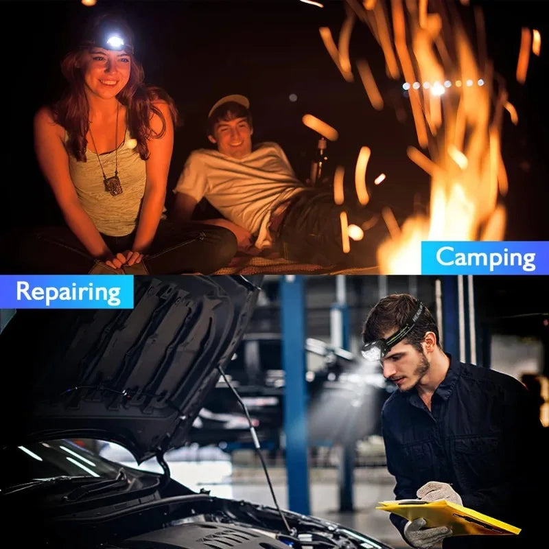 Headlamp for camping and car repair, hands-free lighting for outdoor and garage use