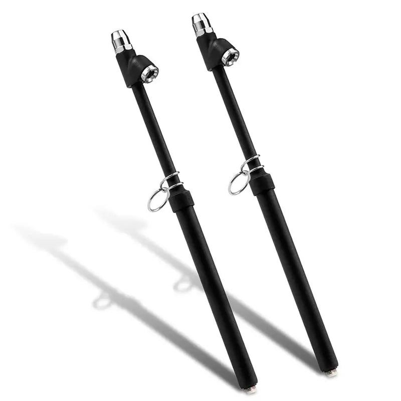 Black tire pressure gauges with metal tips and key rings for roadside safety
