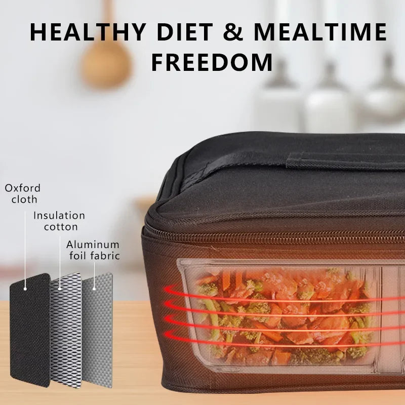 Insulated lunch bag with Oxford cloth, cotton, and aluminum foil layers for mealtime freedom