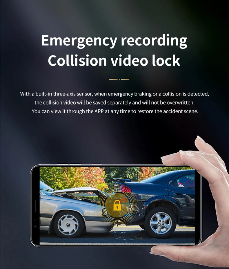 Emergency recording collision video lock on smartphone display showing car accident footage with lock icon