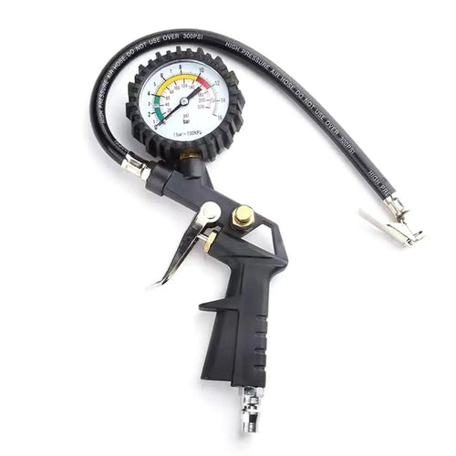 High-pressure tire inflator with gauge and hose for vehicle maintenance