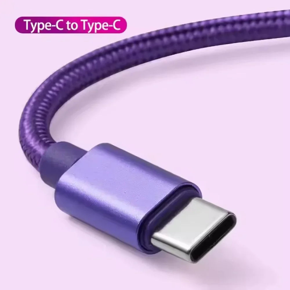 Purple braided Type-C to Type-C charging cable with durable metal connector