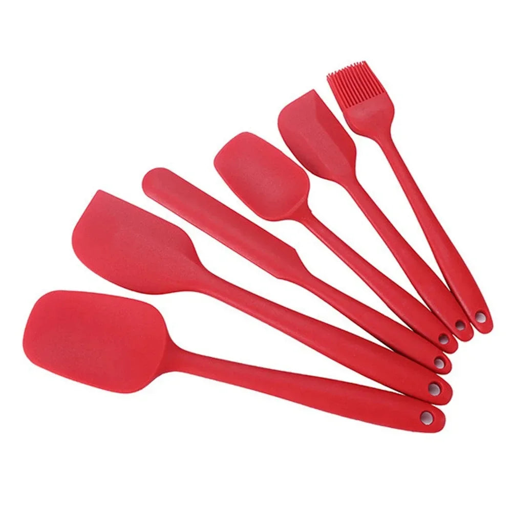 Red silicone spatula set with brush, ideal for cooking and baking tasks