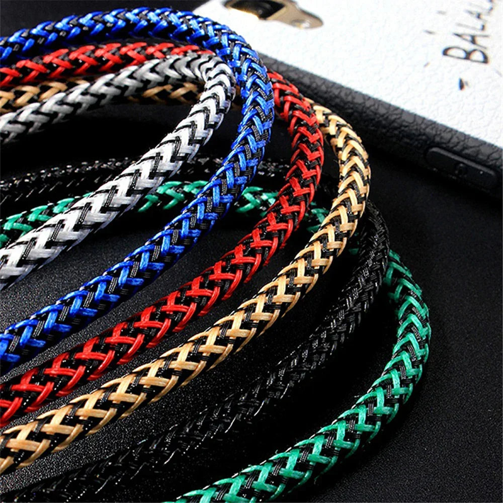 Braided paracord lanyards in blue, red, tan, black, and green for outdoor gear and everyday carry
