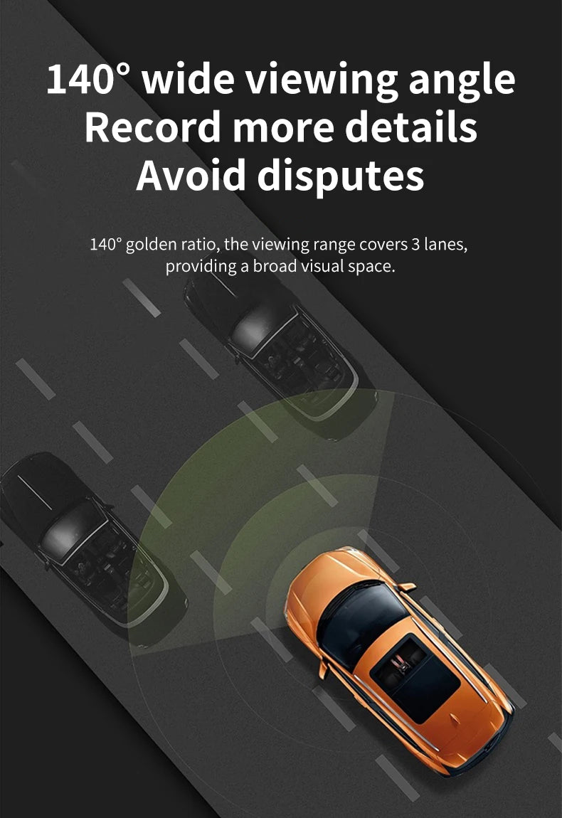 140° wide viewing angle dash cam records 3 lanes, avoids disputes with clear road details