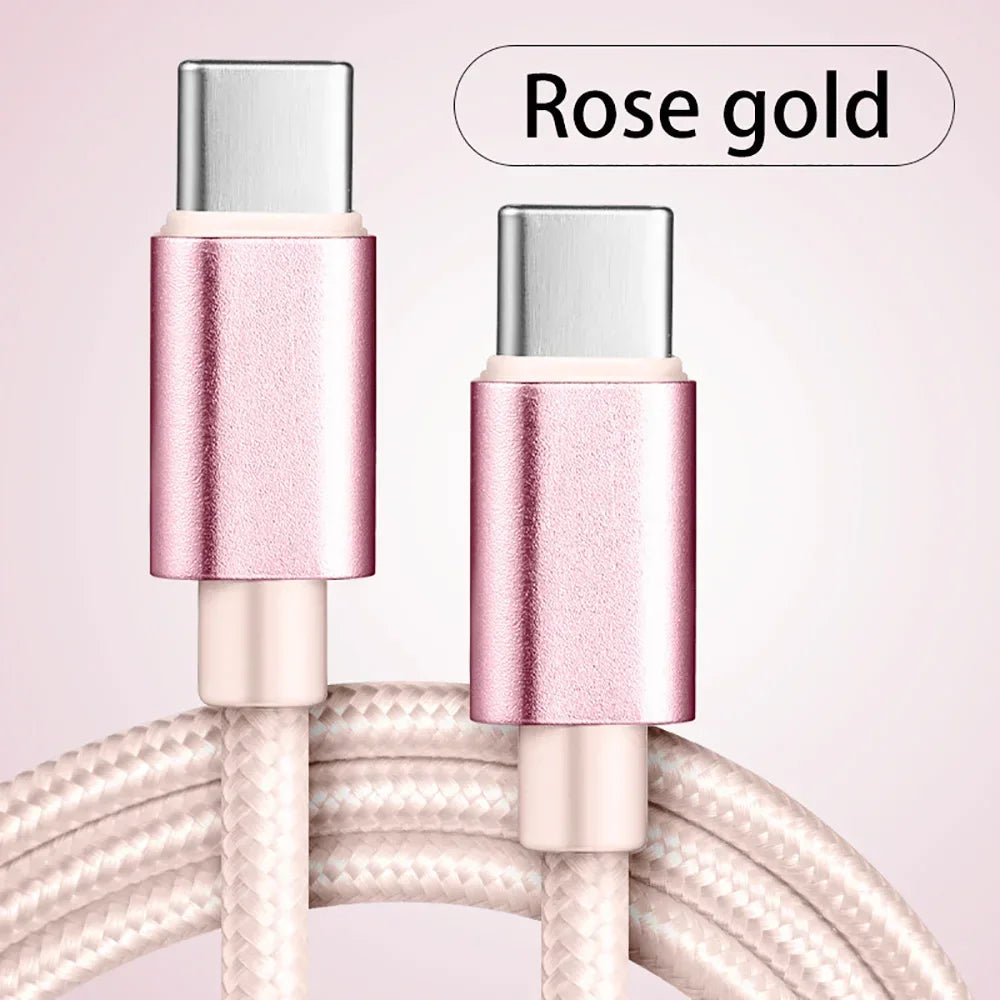 Rose gold USB-C charging cable with braided nylon design for durable device charging