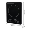 Compact black induction cooktop with touch controls, 35cm x 28cm, for portable cooking on the road