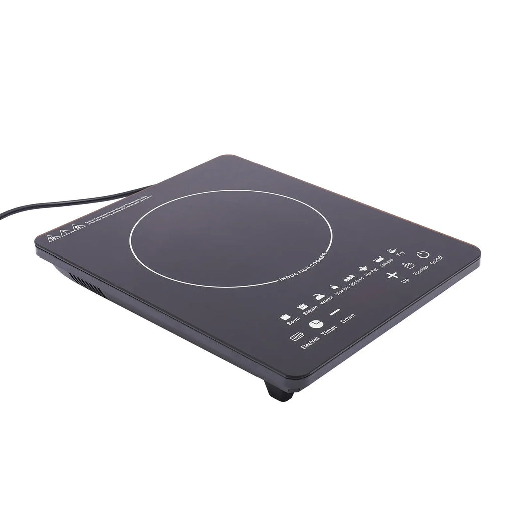 Portable induction cooktop with touch controls for soup, steam, fry, and hot pot cooking