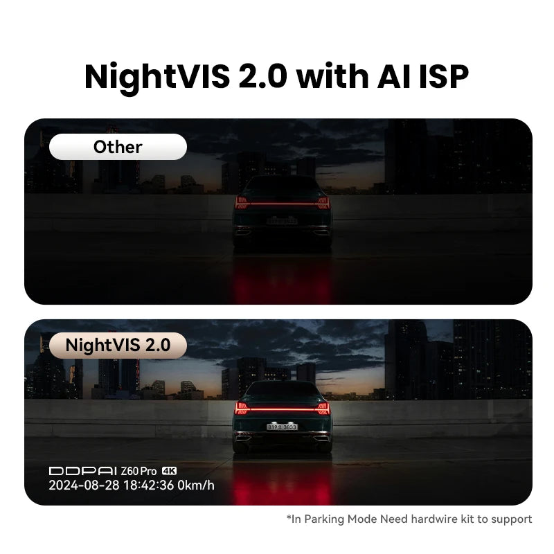 NightVIS 2.0 with AI ISP comparison: enhanced night vision for clearer parking mode footage