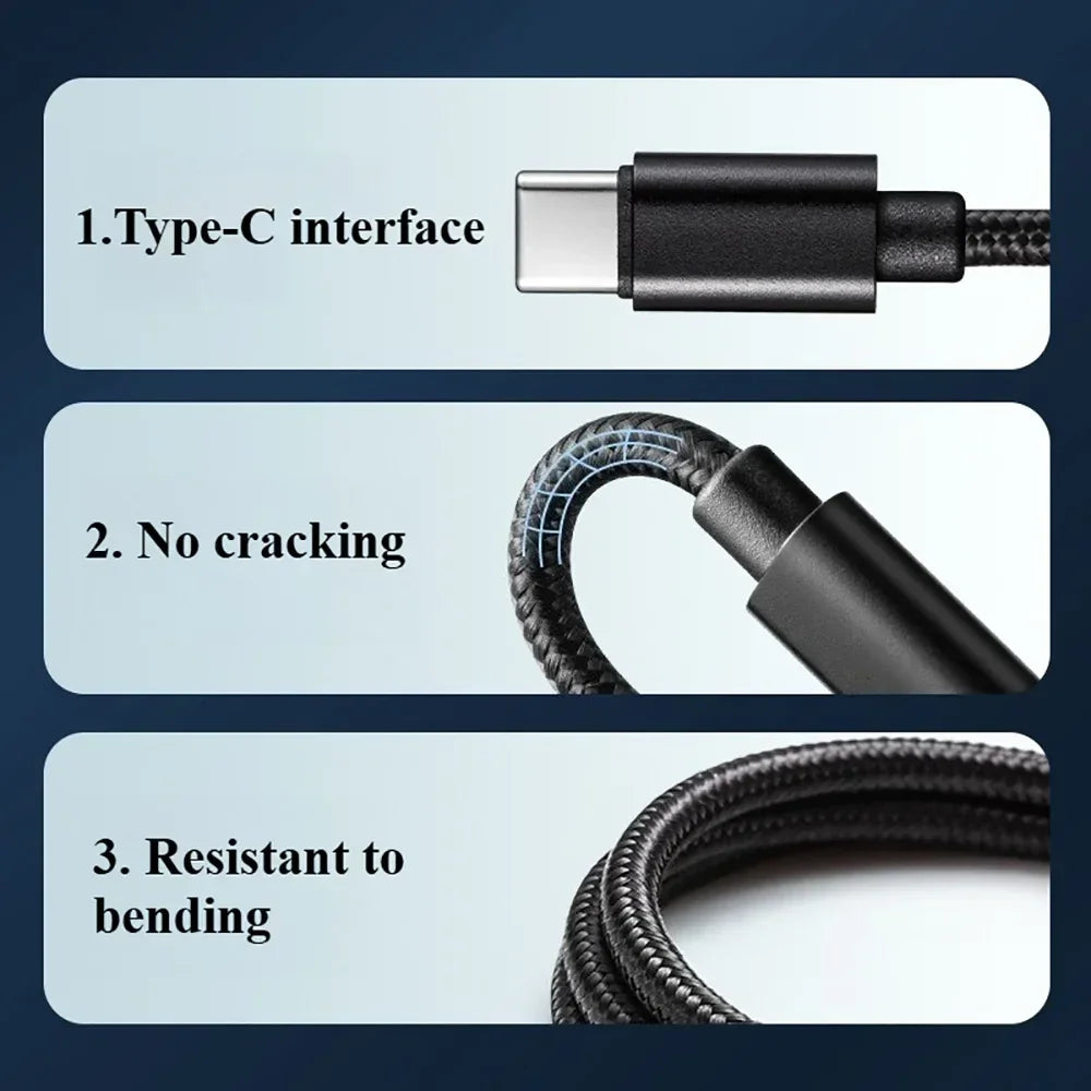 Durable Type-C charging cable with no cracking, resistant to bending, ideal for on-the-road use