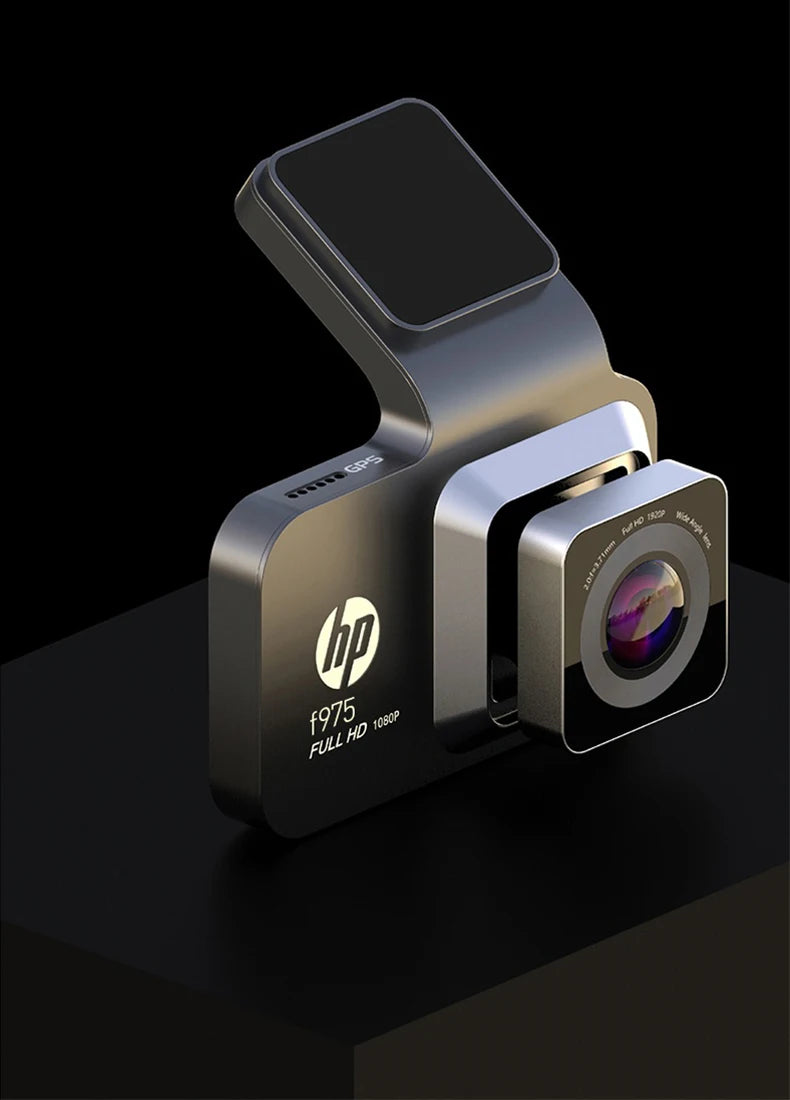 HP f975 Full HD 1080p dash cam with GPS and wide-angle lens for road safety