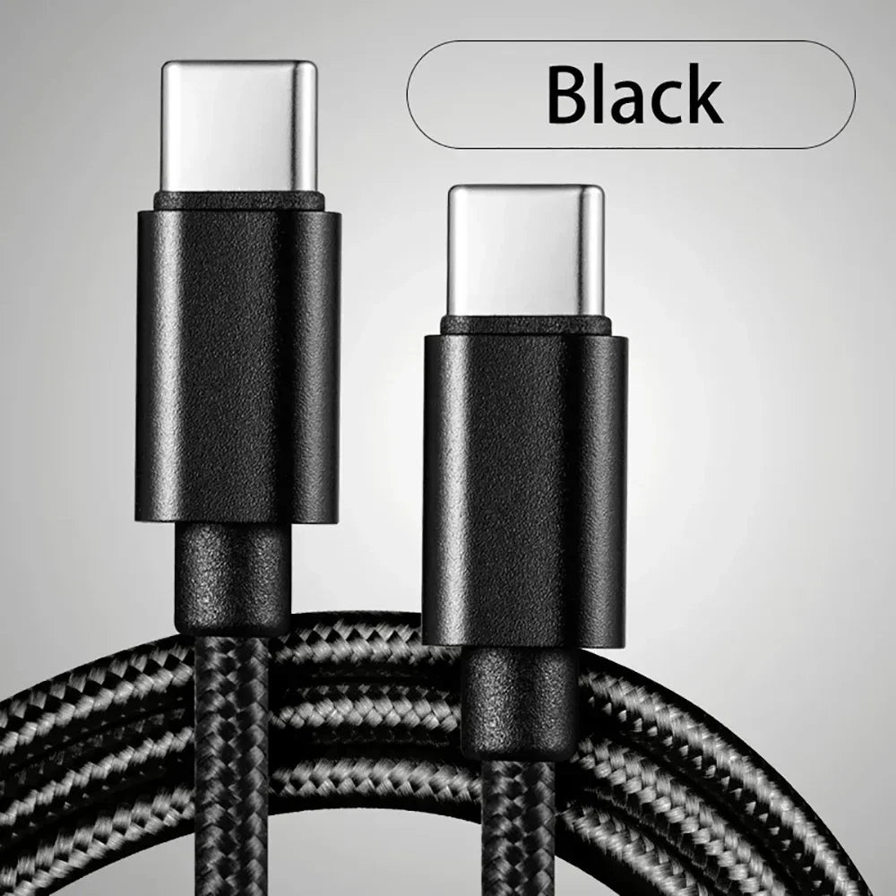 Black USB-C to USB-C braided charging cable for devices on the road
